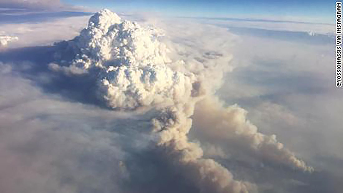 Pyrocumulonimbus clouds shown from above the Earth (image courtesy CNN)