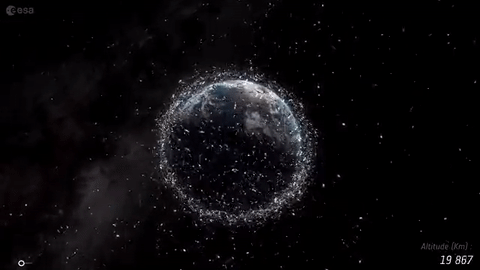 Animated gif showing space jink whirling around the Earth
