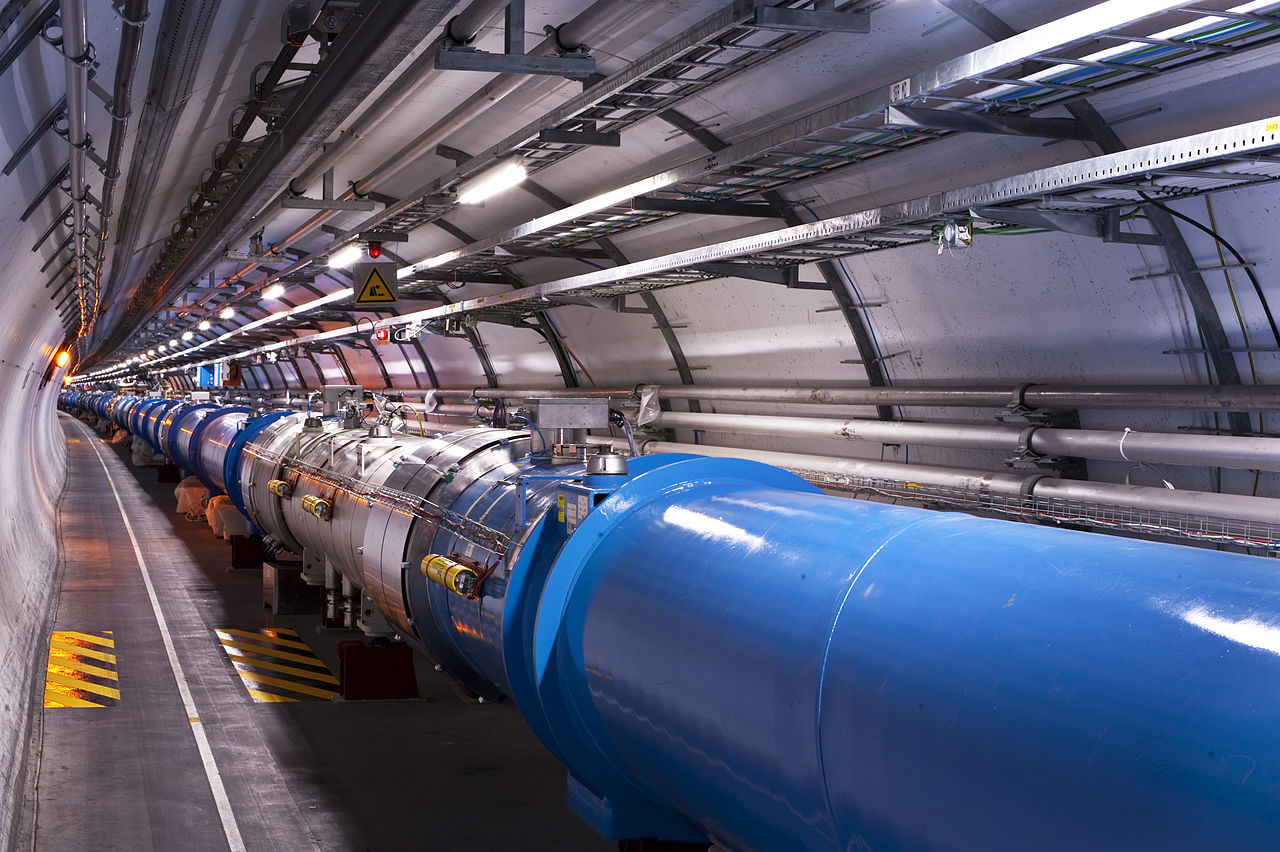 The Large Hadron Collider in its underground tunnel.