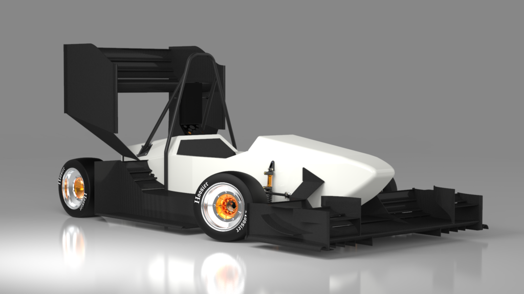 A render of ECU Racing's electric racing car.