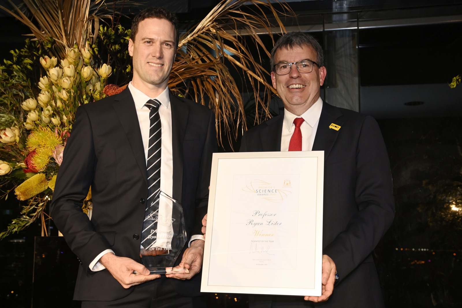 Professor Ryan Lister at the Premier's Science Awards with Science Minister Dave Kelly