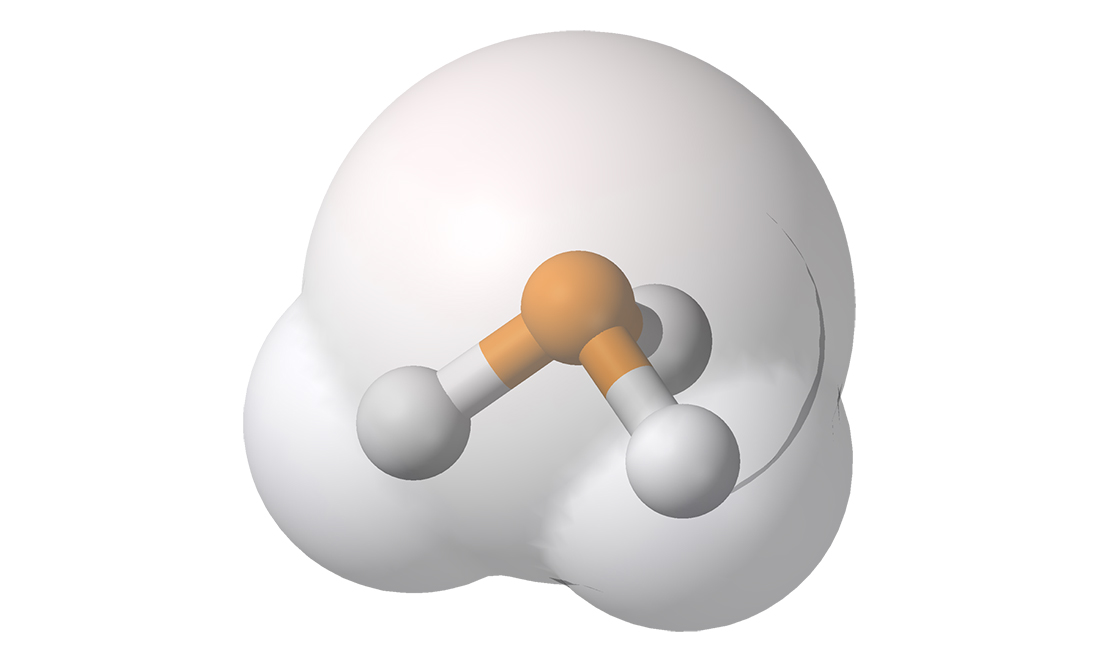 Graphic showing the molecular structure of phosphine gas