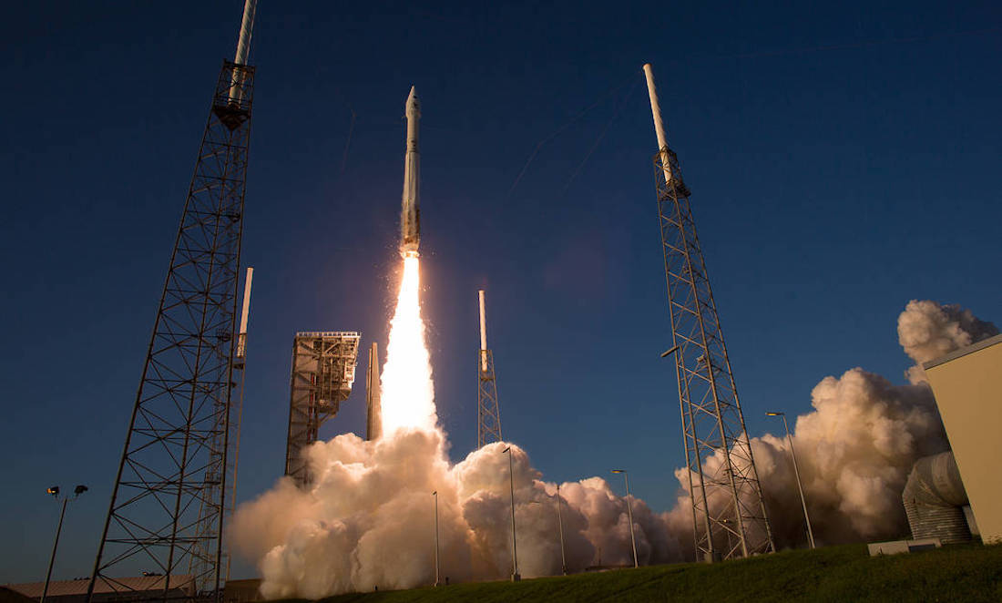 A rocket carrying the OSIRIS-REx spacecraft lifts off from Cape Canaveral in 2016