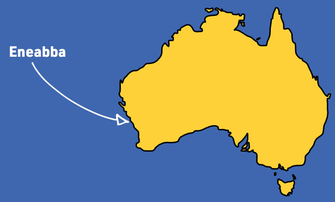 Map of Australia, with an arrow pointing to Eneabba on the west coast near Geraldton.