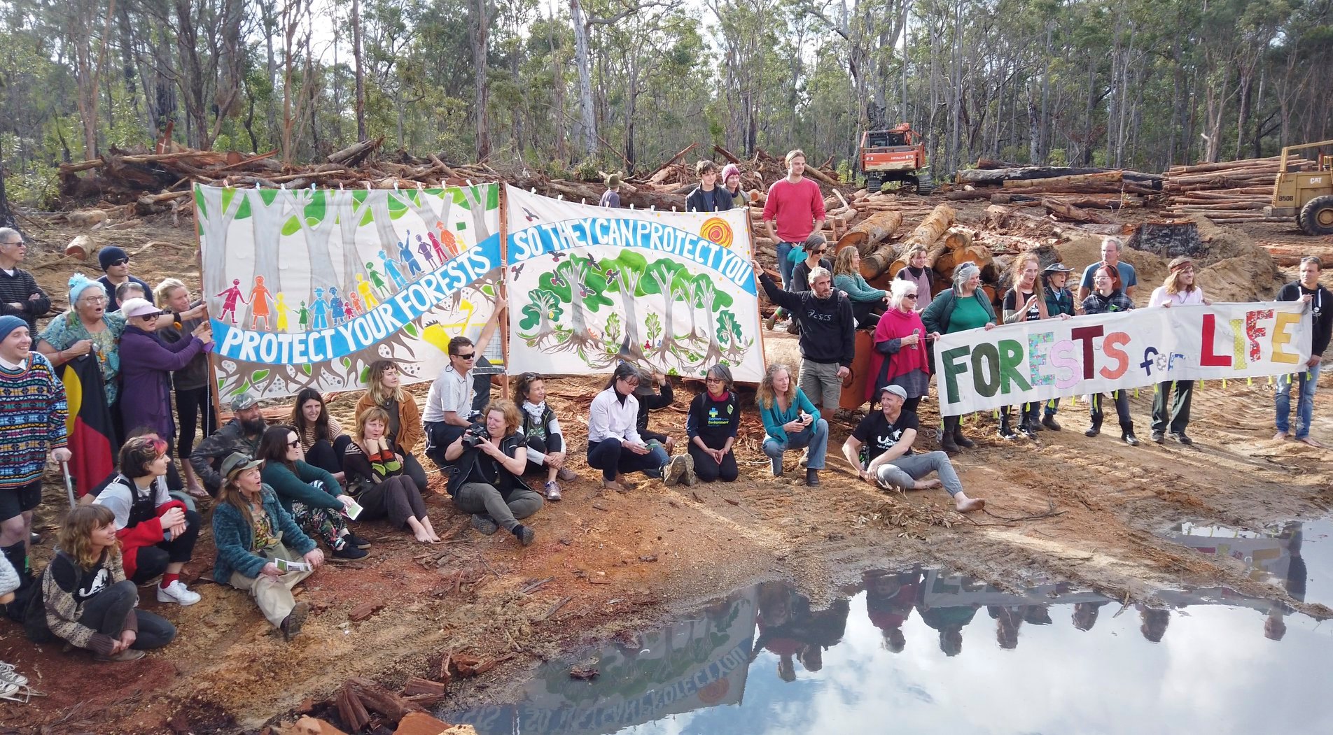 Community members protesting deforestation in Jane's Cry of the Forest