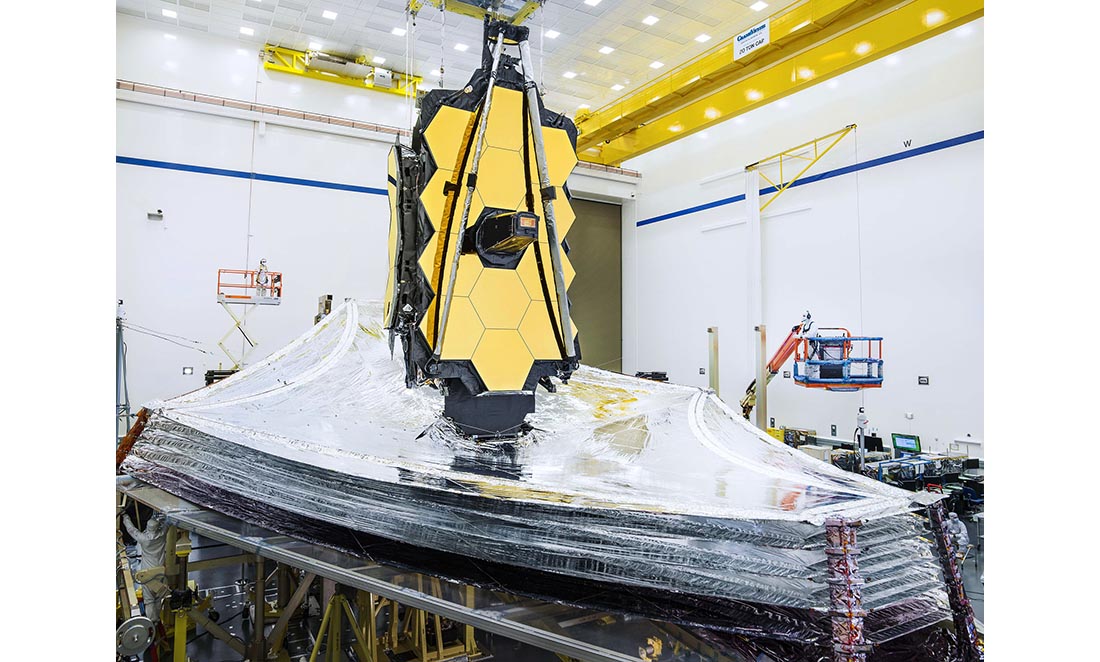 JWST inside a large white laboratory