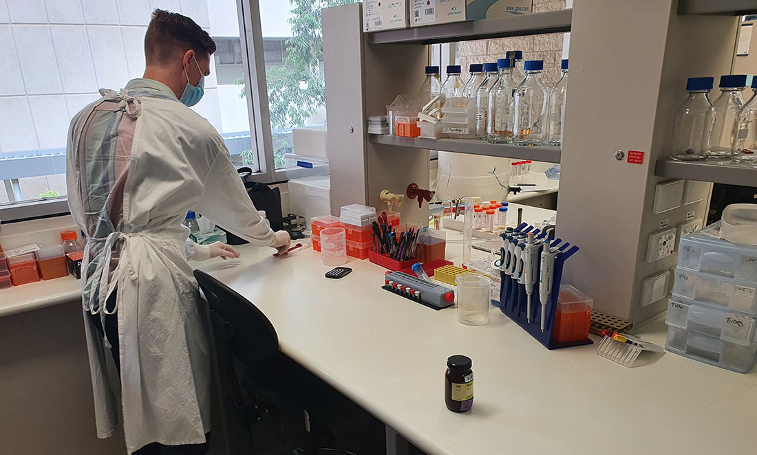 PhD student Blair Johnson at work in one of the QEII medical research labs