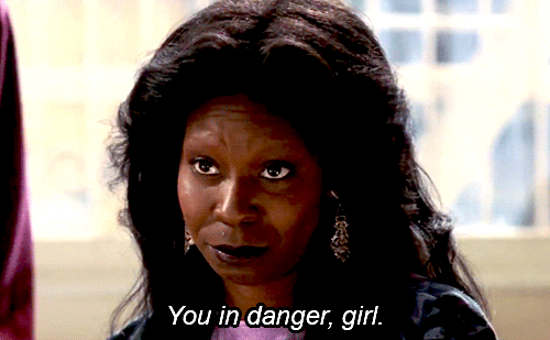 Animated GIF of Oda Mae Brown, played by Whoopi Goldberg, in the film Ghost saying, 