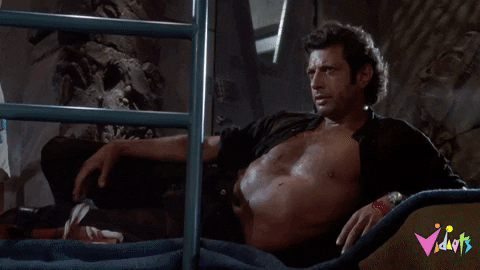 Animated gif of Ian Malcolm (played by Jeff Goldblum) in Jurassic park