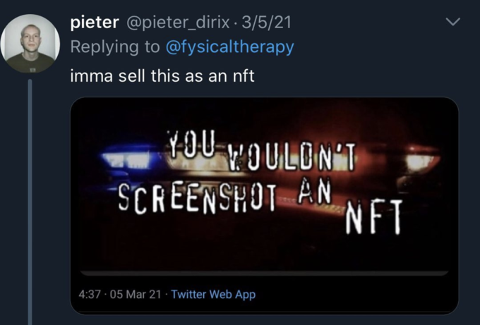 A graphic meme saying "You wouldn't steal an NFT"